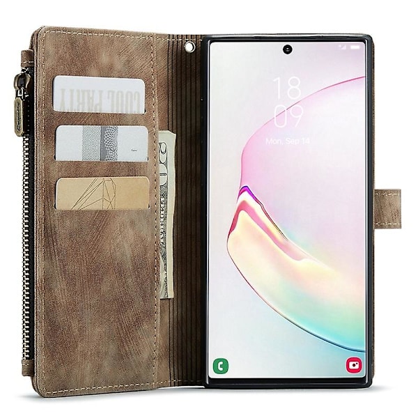 For Caseme Samsung Note10 Plus 4G/5G C30-serien Ny blixtlåsfodral i läder Röd Brown Samsung Galaxy Note 10 Plus 5G
