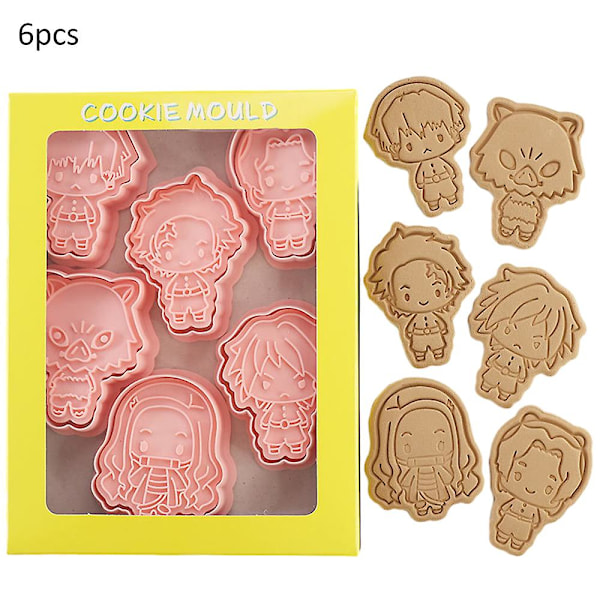 6pack Demon Slayer: Kimetsu No Yaiba Kakformar Söta Seriefigur Biscuitform Tårta Fondant Bakning DIY Dessertform Verktyg