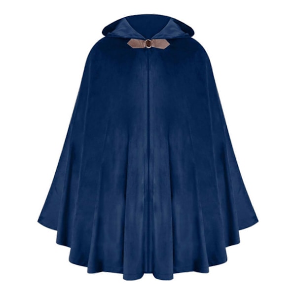 Halloween Kappe med Hætte - Shawl-Stil Design - Kappe med Spænde - Ensfarvet - Middelalderlig Stil - Lang Robe Blue One Size