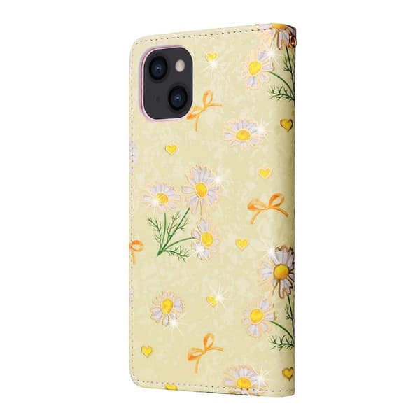 Bronse Maleri RFID Lærveske For iPhone 14 Yellow Daisy