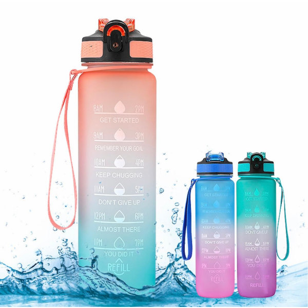 Motivaatioaikamerkitty vesipullo 1000 ml Black OneSize