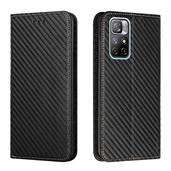 För Xiaomi Redmi Note 11 5G CN Version Kolfibertextur Flipfodral Läder Telefonfodral Black