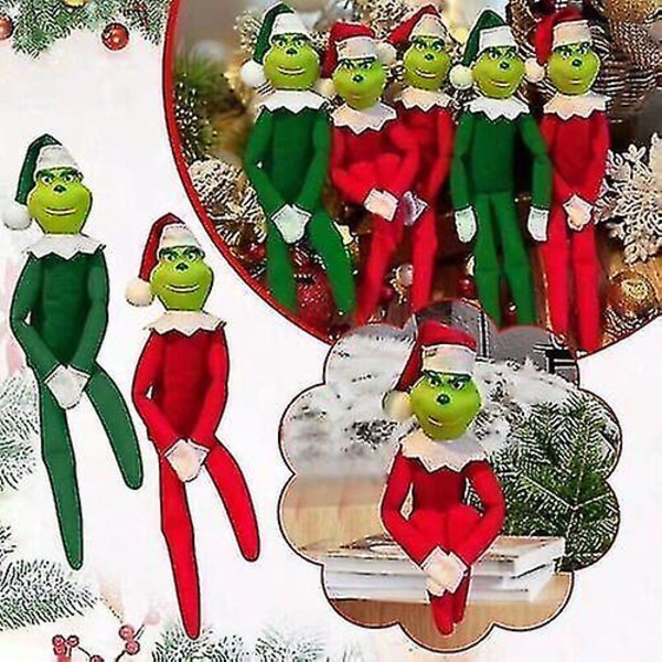 30cm Julgrinch Elfdocka Snoop On The Stoop Julgrinch Festdekorationer 2pcs(Green-Red)