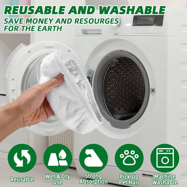 5-pak Genanvendelige Mikrofiber Moppeklude til Swiffer Moppe, Vaskbare Moppeklude, Moppe Erstatningsklude til Gulvrengøring