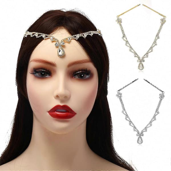 Pannekjede for Rhinestone for Hodekjede Gull Sølv Boho Krystall Hodeplagg Krystall Pannebånd Hårtilbehør Silver
