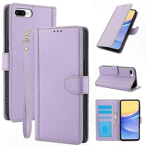 Læderetui med \"Skin Feel\" til iPhone 7 Plus og 8 Plus Purple