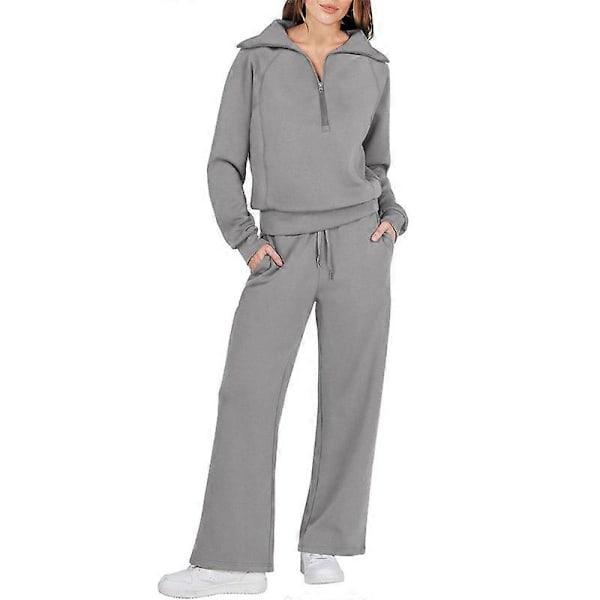 Dam 2-delad träningsdräkt med kvartssnitt Höst Lounge Set Spårningsdräkt Grey XL
