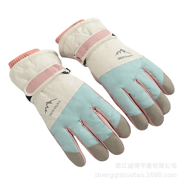 Dame Skihansker Fleeceforet Polstret Varmeholdende Fargematch Fem Finger Full Touch Screen Vind Og Skid Sykkelhansker White Average size