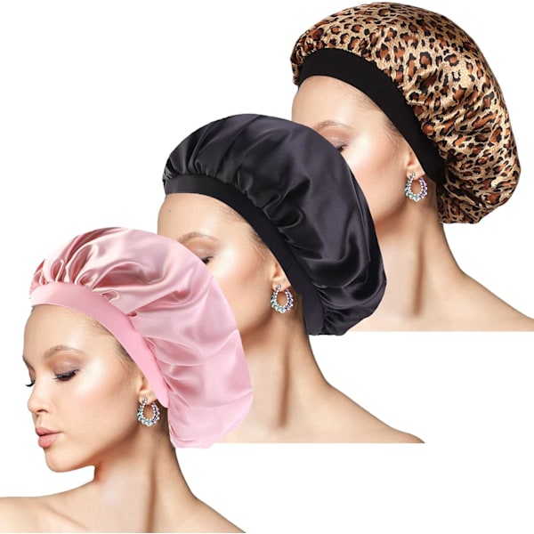 Pieces Silk Bonnet Satin Bonnet Hair Bonnets Elastic Wide Band Night Sleep Bonnet Soft Satin Sleep Cap For Women Sleeping Girl Hair Care