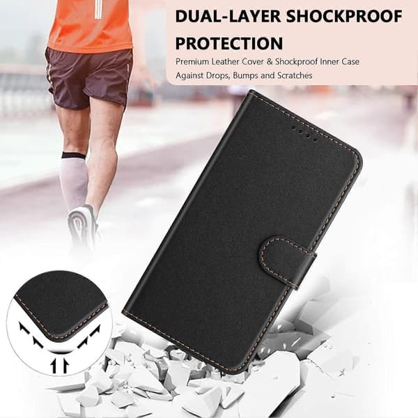 Kompatibel med iPhone 16 Plus Läderfodral Plånboksställ Enfärgad Anti-fall Telefonfodral Black