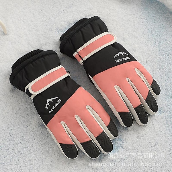 Dame Skihansker Fleeceforet Polstret Varmeholdende Fargematch Fem Finger Full Touch Screen Vind Og Skid Sykkelhansker Black Average size
