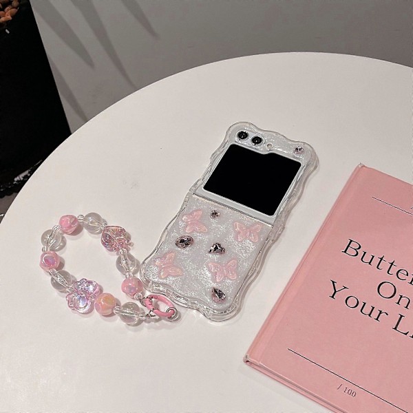 Kompatibel Samsung Galaxy Z Flip 6 Etui, Slank PC Sød Engel Kærlighed Hjerte Bue Stødsikker Cover med Armbånd til Kvinder Piger Style A For Galaxy Z Flip 6