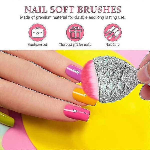Neglekunst Støvpulverfjerner, Havfruehale Form Neglekunst Støvrenser Børste Makeup Pulver Blush Børste 3D