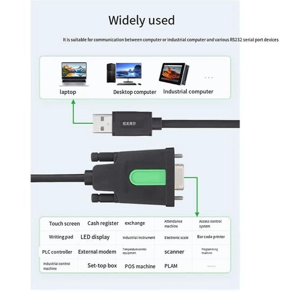 USB til RS232 seriell kabel USB Type A til DB9 hann FT232RL chip multifunksjonell praktisk seriell kabel Black