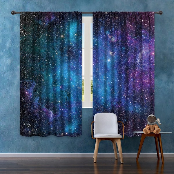 Barn Pojkar Gardiner Yttre Rymden Stångficka (2 Delar 150cm*180cm) Blå Planet Nebulosa Kosmisk Svart Psykedelisk