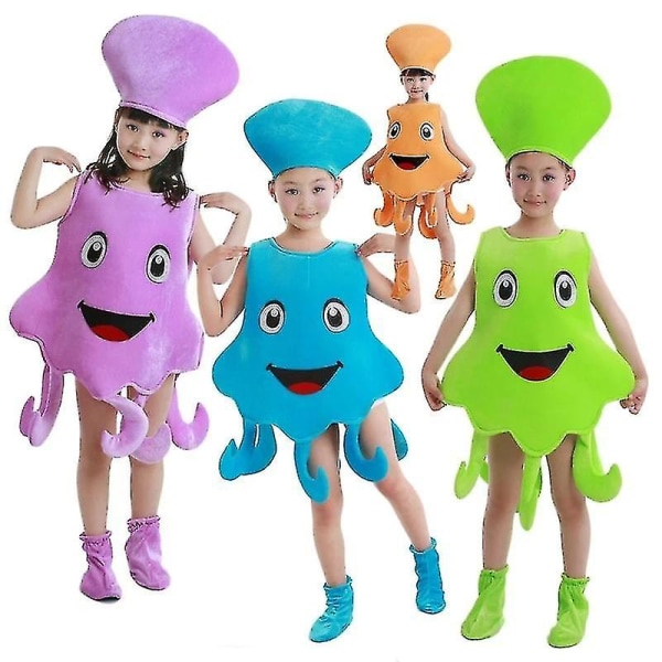 Child Octopus Inkfish Cosplay kostume Blå Lilla Havdyr Octopus Jumpsuit Tøj til drenge og piger Halloween festtøj Sky Blue 100cm
