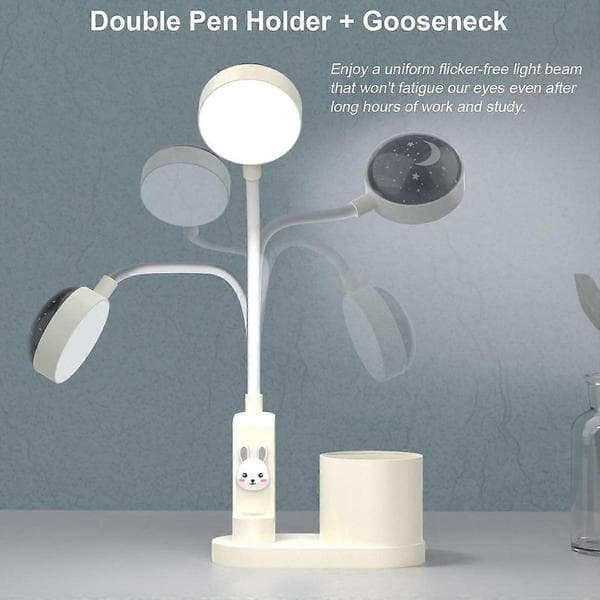 Lesende LED-bordlampe, USB-oppladbar multifunksjonell projeksjonsatmosfærelampe pennholder, skrivebordstilbehør, studenthjemmebelysning