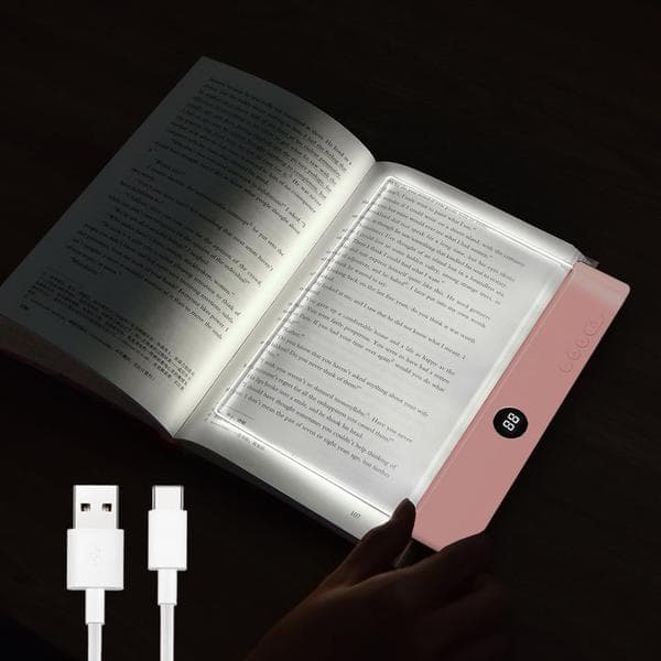 Book Light, Rechargeable Clear LED Flat Reading Light with 3 Colors & Timer, Dimmable Panel Light Book Full Page Light for Reading in Bed at Night-FX-