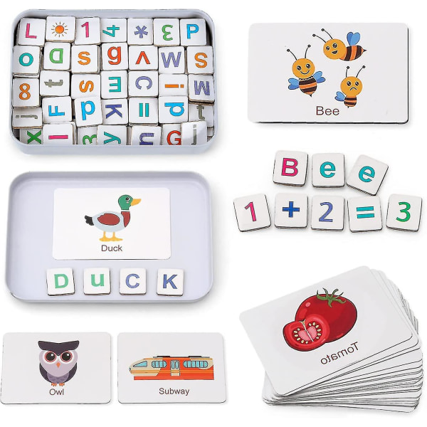 Trä magnetiska bokstäver och siffror leksaker, kylskåp Abc alfabetet Word Flashcards