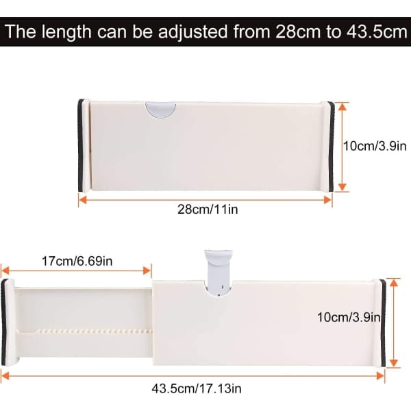 Setti, jossa 4 säädettävää laatikonjakajaa Organizer Separators -