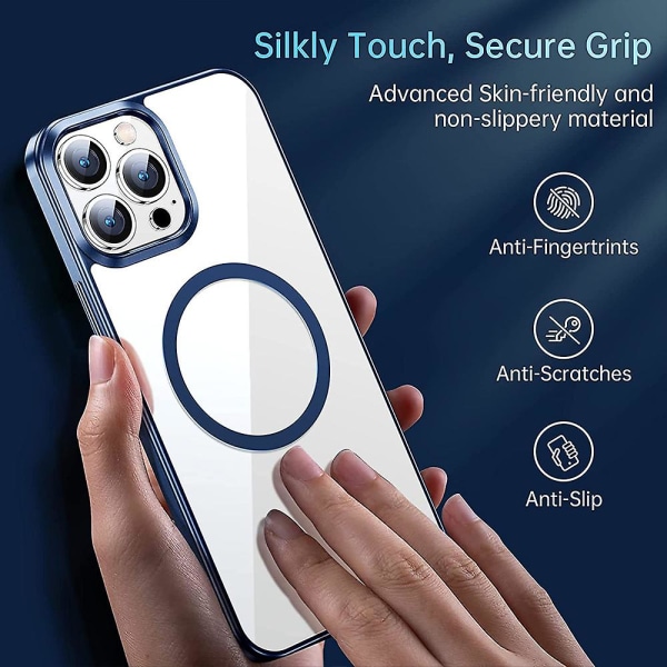 Magnetisk gjennomsiktig deksel som er kompatibel med Iphone 14/plus/pro/pro Max beskyttelsesveske Blue iPhone14 Pro Max