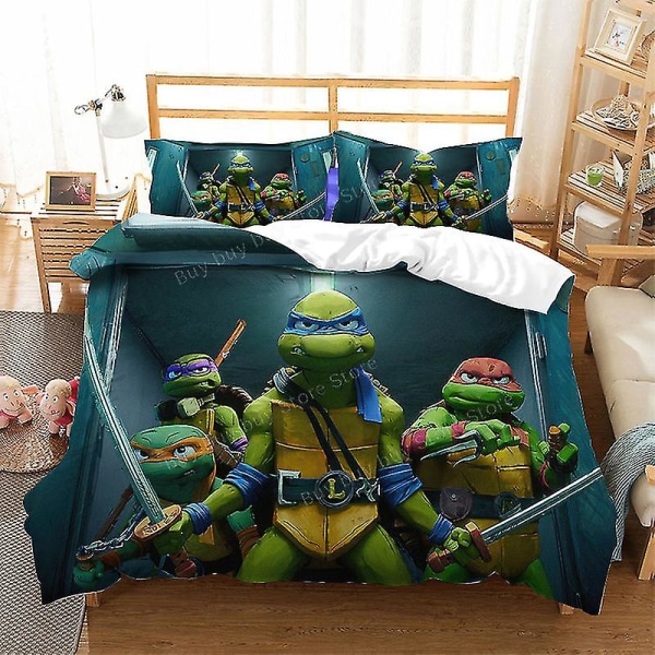 2023 Teenage Mutant Ninja Turtles Ny Film Sengetøj Sæt Dynebetræk Pudebetræk Sæt Børn Anime Værelsesindretning Tegnefilm Dynebetræk Gave T-11 AU King-245X210cm