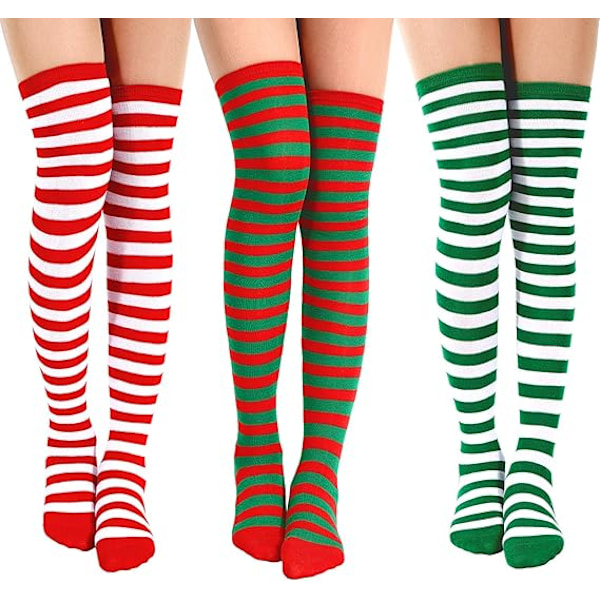 3 pairs of women's striped over the knee socks thigh high socks f,ZQKLA