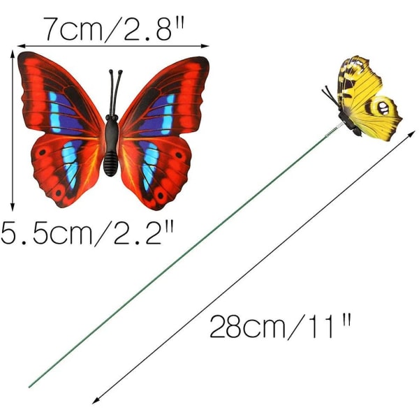 Parti med 50 färgglada fjärilar på 7 cm för trädgårdsdekoration på fjärilspinnar