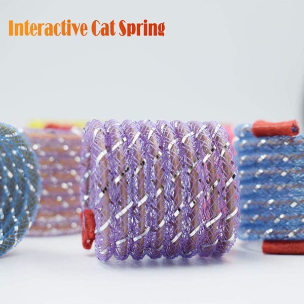 Kattespringfjærleker, fargerike spiralfjær-action katteleke, strekkbar kjæledyrleke for katt kattunge (4 stk, tilfeldig farge) 6 Pcs