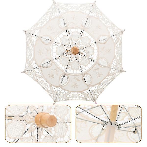 Otwoo bryllup dekorativ paraply brud blonde parasol broderi paraply ornament Beige