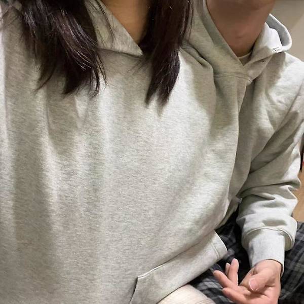 Par-sweatshirt for par, heldekkende, intim, med hette, grå, løs, ren