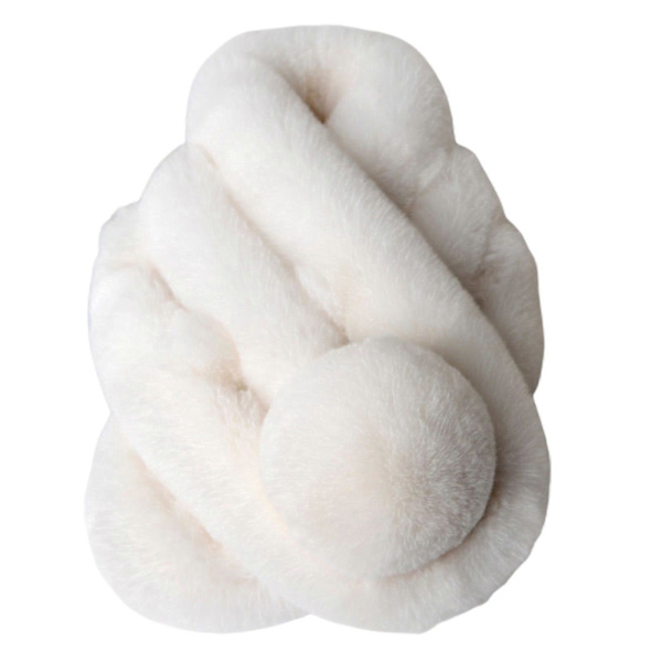 Konstgjord Päls Enfärgad Vinterhalsduk Plyschboll Bred Tjocknad Pälshalsduk Wrap Modeaccessoarer White 70cm