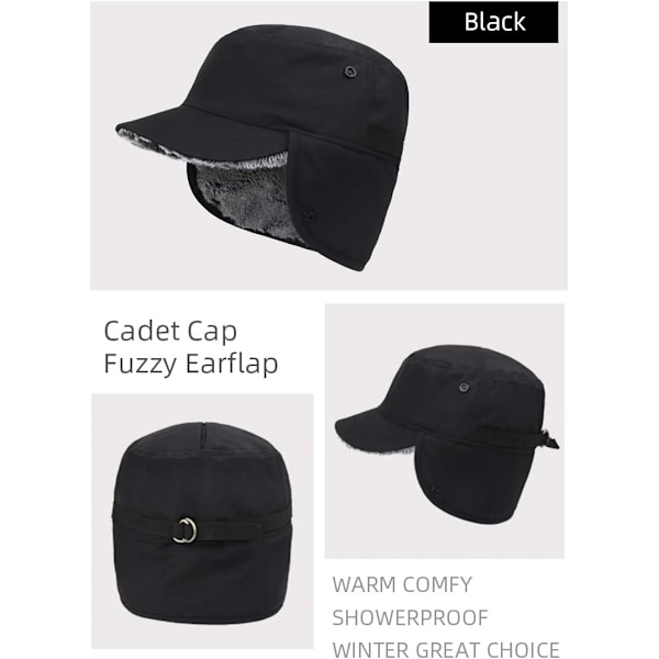 Øreklapper Cadet Hat - Nylonstof, Fuldforet med Kunstig Pels Black 7 1/4-7 1/2