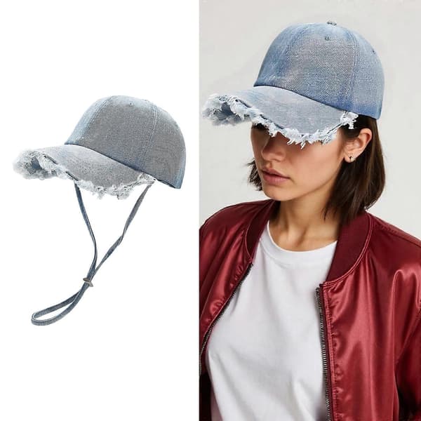 Trendy Distressed Trim Baseball Caps For Women Men Adjustable Wind Rope Sunproof Baseball Hat All Matching Snapbacks Hat medium blue medium blue