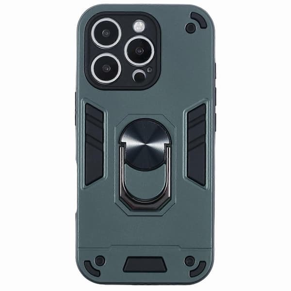 Til iPhone 16 Pro Max Case PC+TPU Drop Defend Telefon Cover med Ring Kickstand- Multicolor Green
