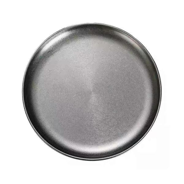 Vintage rundt brett – servering av grillmat i rustfritt stål – for frukt, desserter, kaffe, rustikk M