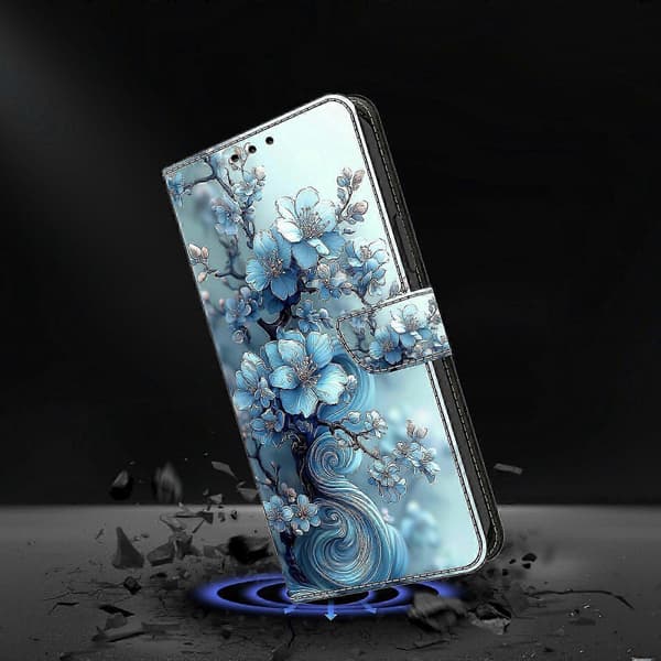 Plånboksfodral med vikbart stativ för Galaxy S25 FE, mönstertryckt läderflipfodral för telefon Ice Blue Flower