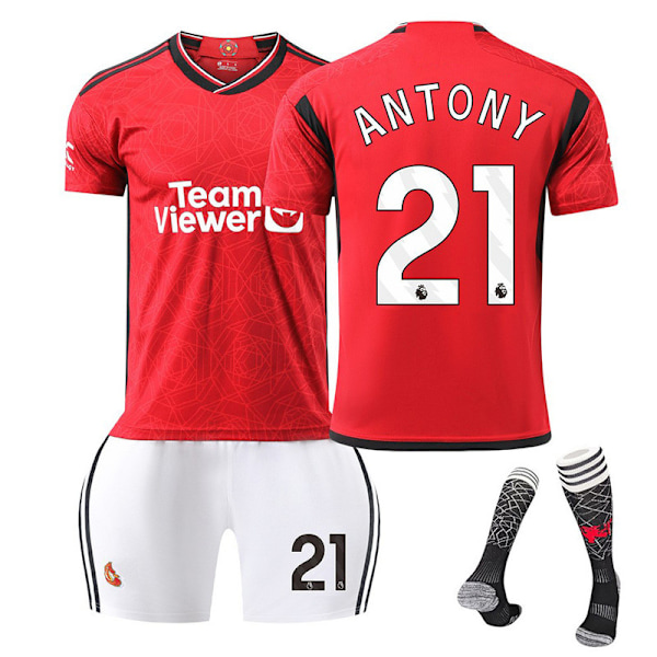 24 Manchester United Red Devils hjemme fodbold sæt nr. 10 Rashford 21 Anthony 25 Sancho B fee trøje NR. 21 ANTONY NO.21 ANTONY XL