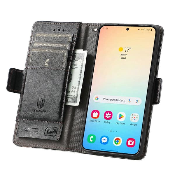 Telefonfodral för Samsung Galaxy S25+(Plus), Läderplånbok med Ställ Black