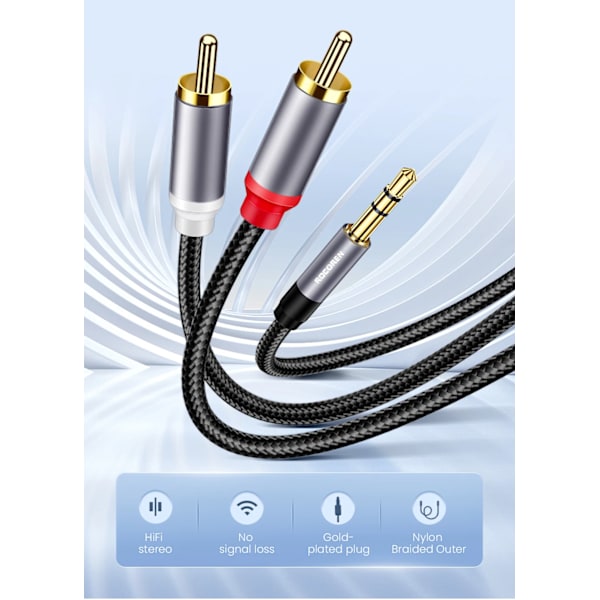 5m RCA-kabel 3,5 mm til 2RCA splitter 3,5 jack til 2 RCA han lydkabel