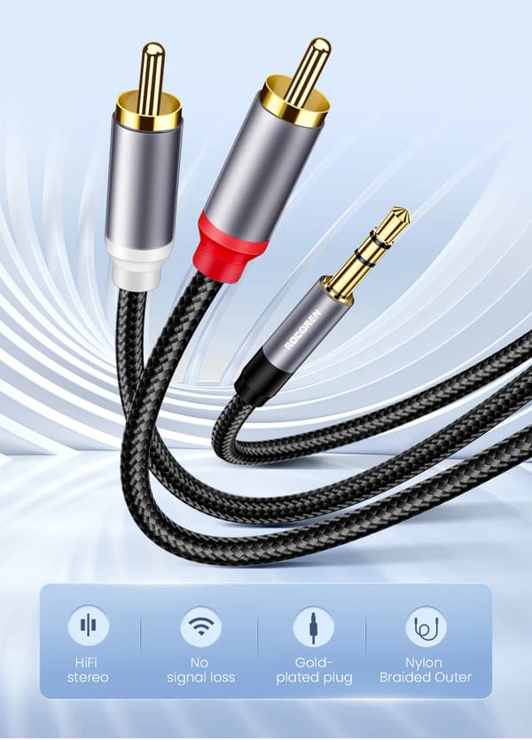 5m RCA-kabel 3,5 mm til 2RCA splitter 3,5 jack til 2 RCA hann lydkabel