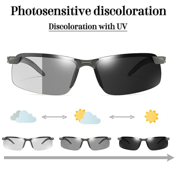 Menn Photochromic Polarized Solbriller Dag Og Night Driving Briller Black Frame Photochromic Lens