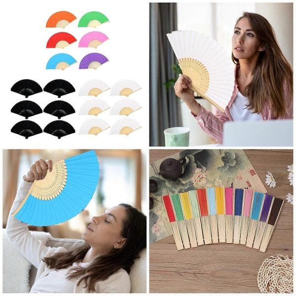 6-pak traditionelle foldehåndblæsere, blanke designs til tilpasset kunst, bryllupsgave, danseforestillinger, sommerbrug B B