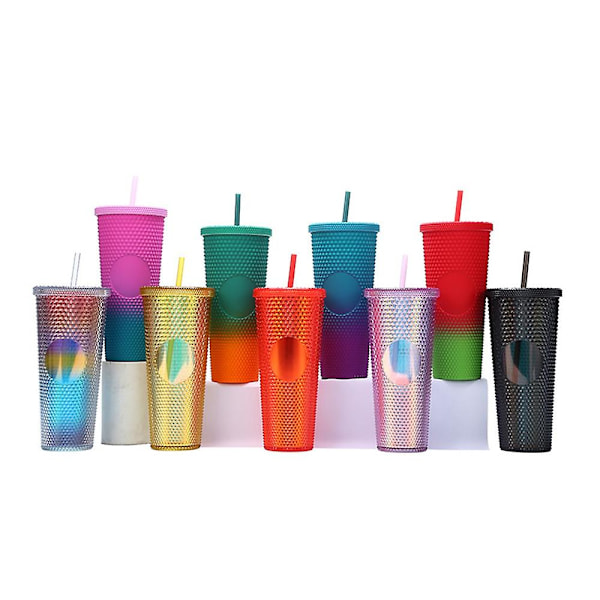 710ML/24OZ Stor Vandkop med Fuld Besætning Mat Tumbler Genanvendelig Plastikkop med Bred Åbning Red