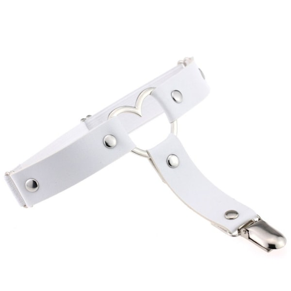 2 st Kvinnors Strumpband Elastiskt Hjärta PU-Läder Benstrumpband white