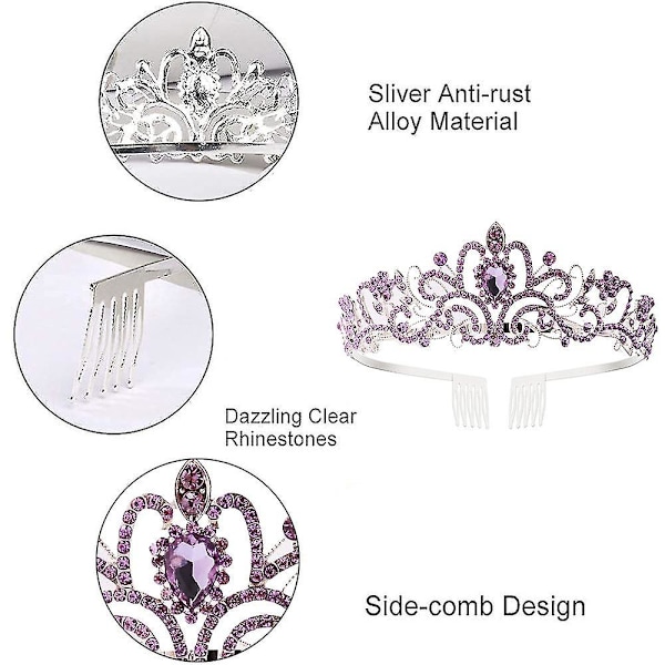 Tiara-kroner til kvinder og piger - Elegant prinsessekrone - Tiaraer til kvinder - Brude- og bryllupskrystalkrone - Tiara-hårtilbehør