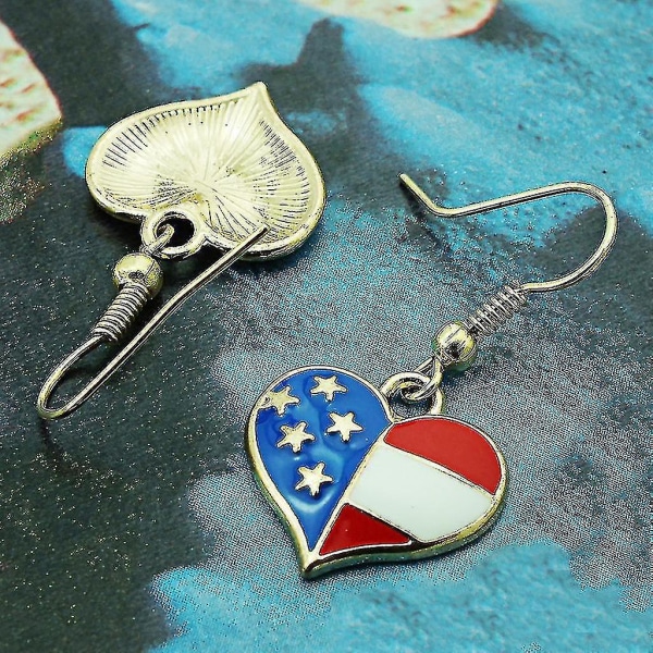 Kvinder American Flag Usa Heart Charm Dangle Drop Hook Øreringe - Sæt med 7