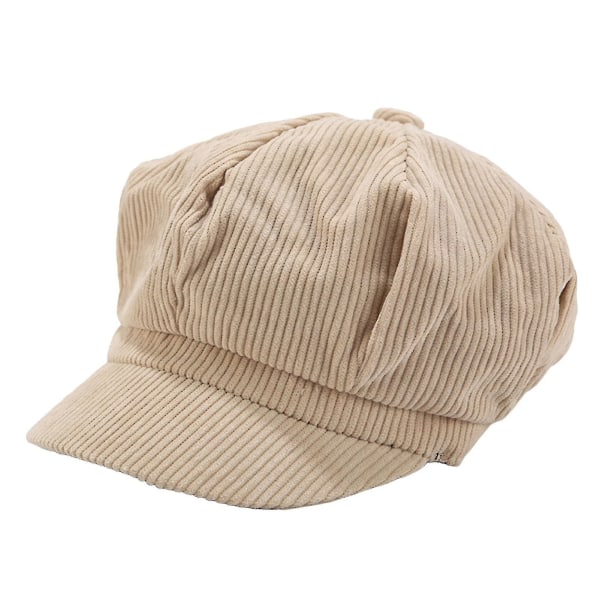 Visir Baret Cap Retro britisk stil Peaked 8 Panel Kuldebestandig Corduroy Kvinder Octagonal Newsboy Cabbie Painter Hat Beige