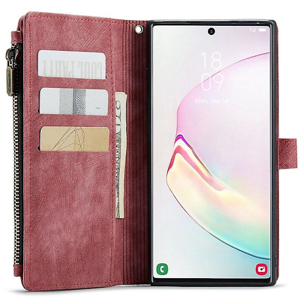 For Caseme Samsung Note10 Plus 4G/5G C30-serien Nytt blixtlåsfodral i läder Red Samsung Galaxy Note 10 Plus 5G