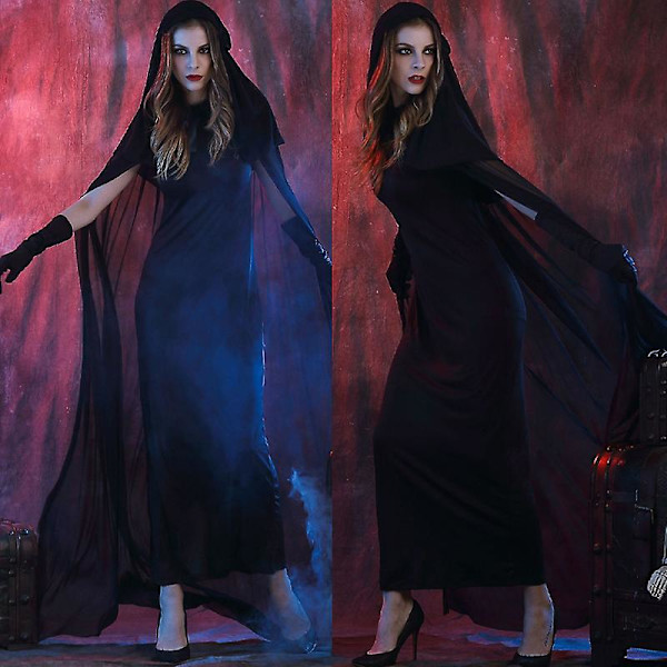 Cosplay-kostume til kvinder, spøgelsesbrudekjole, festheks, vampyr, zombie, dæmon, sort kostume til voksne kvinder M